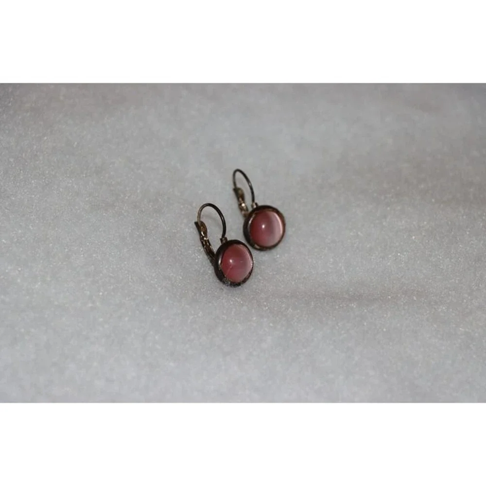Domed round pink cat eye vintage drop earrings